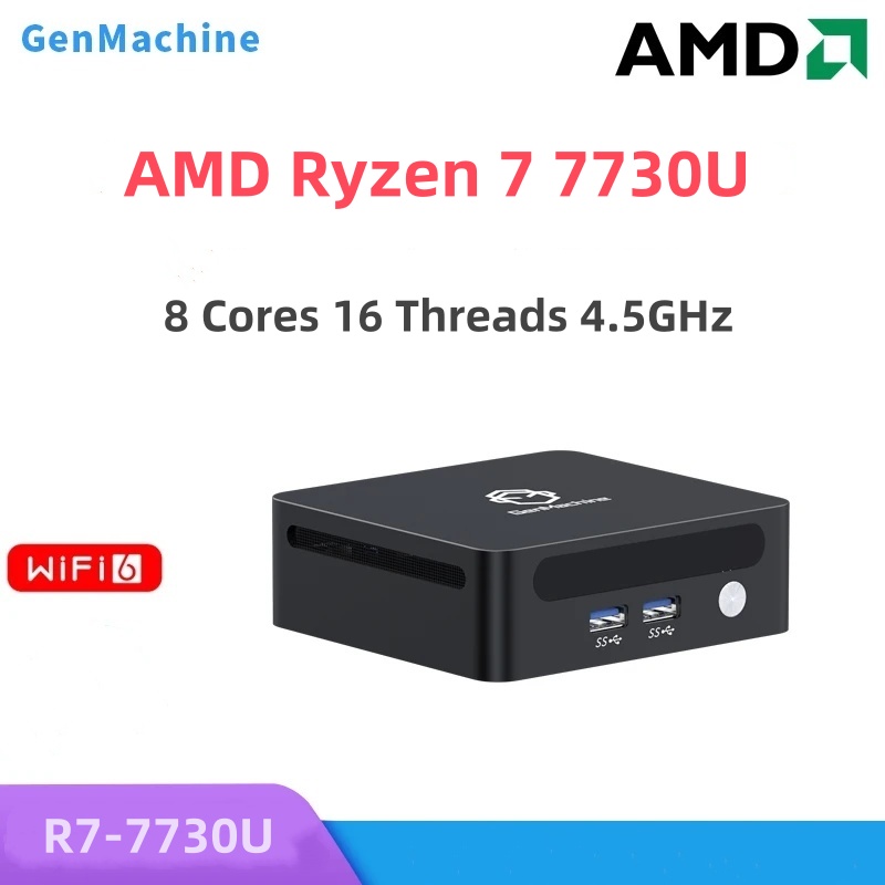 Genmachine AMD Ryzen 7 7730U МИНИ-ПК, 8 ядер, 16 резьб, 2,0 ГГц, TDP до 4,5 ГГц, 15 Вт, Win11 DDR4, 3200 МГц, WIFI6, BT5.2, настольная компьютерная игра