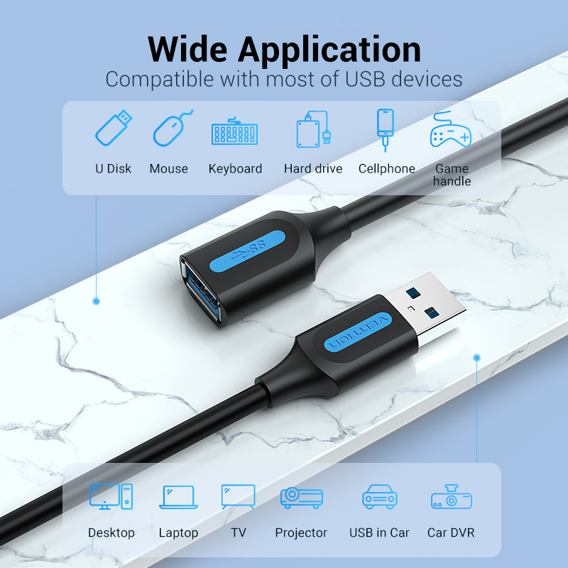 Chính hãng Vention Cáp Nối Dài USB 3.0 USB 2.0 Cáp USB Nam đến Nữ Dữ Liệu Dây cho Smart TV PS4 Xbox One MÁY TÍNH Cáp Nối Dài USB 3.0
