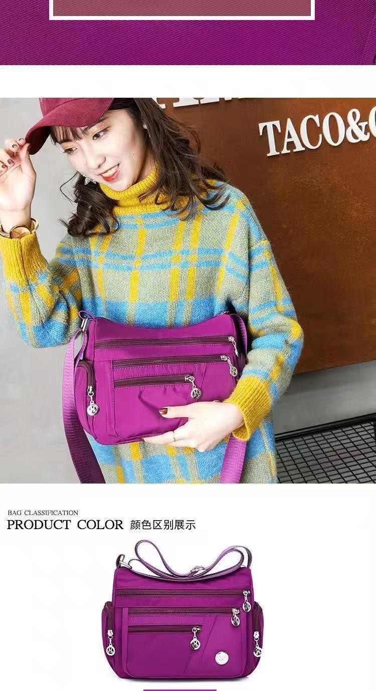 HOMEFISH Ladies' Neutral Nylon Fabric Crossbody Bag with Oxford Cloth Shoulder Strap Multi-Compartment Travel Casual Handbag