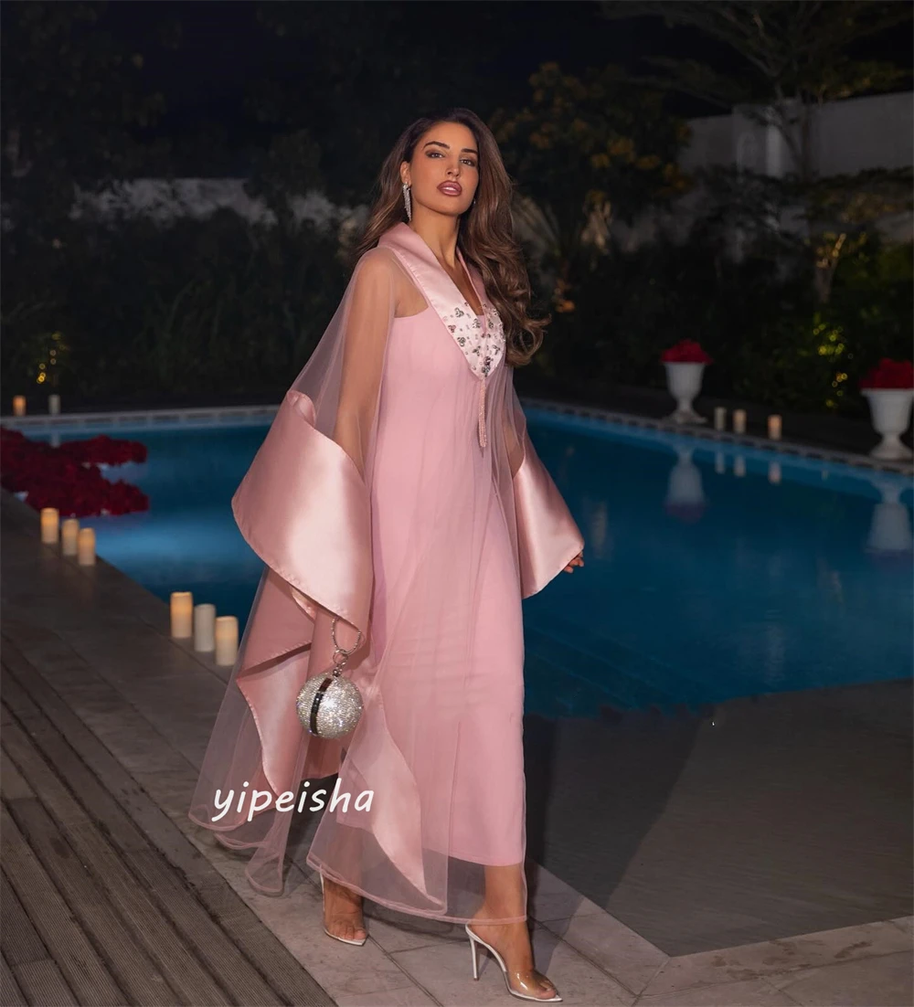 ปรับแต่งประดับด้วยลูกปัด Draped งานแต่งงาน A-Line V คอ Bespoke โอกาสชุด Midi ชุด