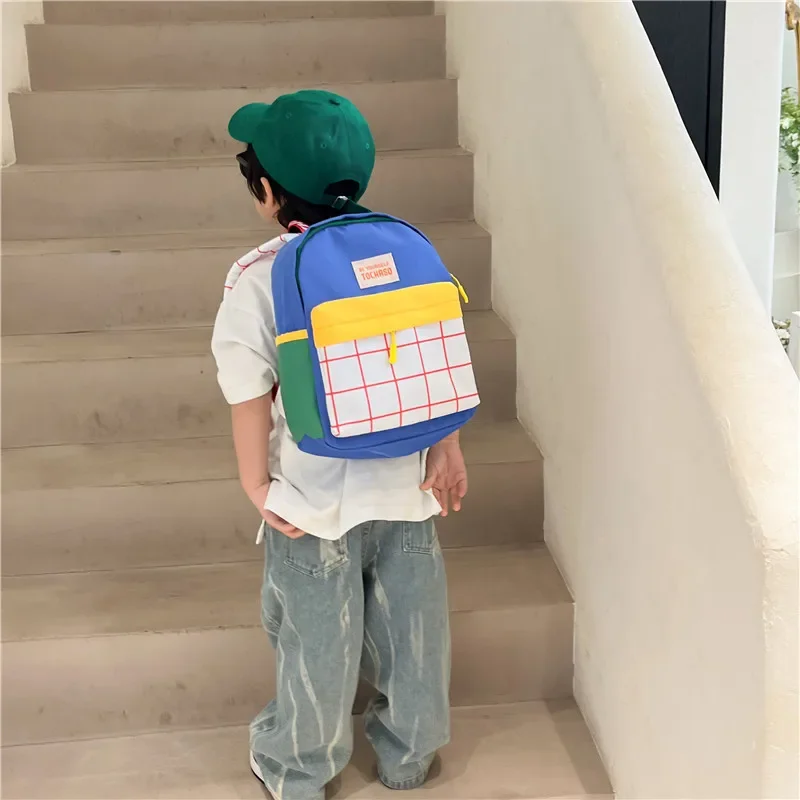 Moda cor combinando mochila infantil grande capacidade simples jardim de infância bebê respirável saco escolar à prova dwaterproof água