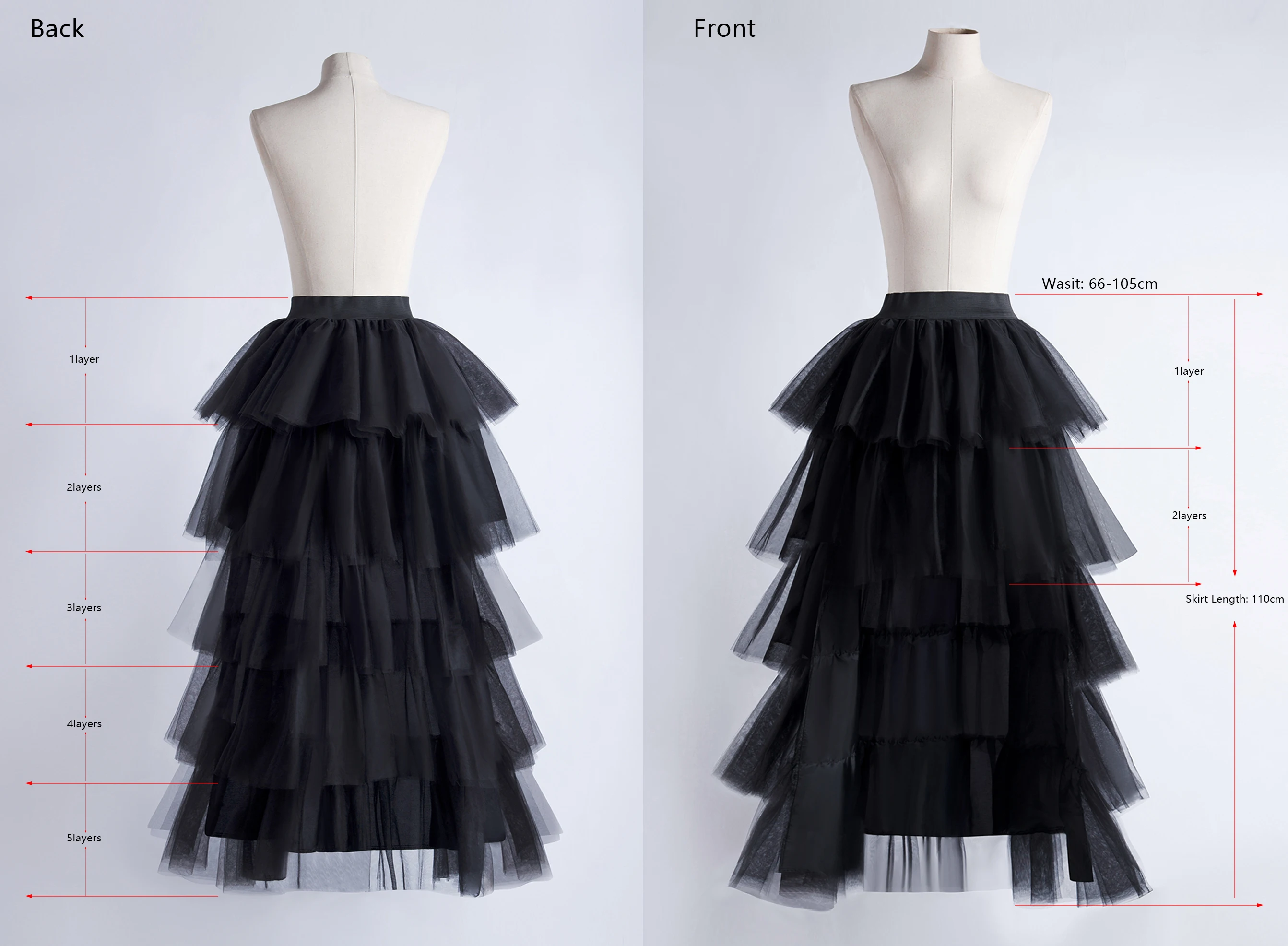Women Tiered Short Skirts Fluffy Tulle Multi-layer High-Low Petticoat A Line Elastic Waist Underskirt Carnival Party Tutu Skirts