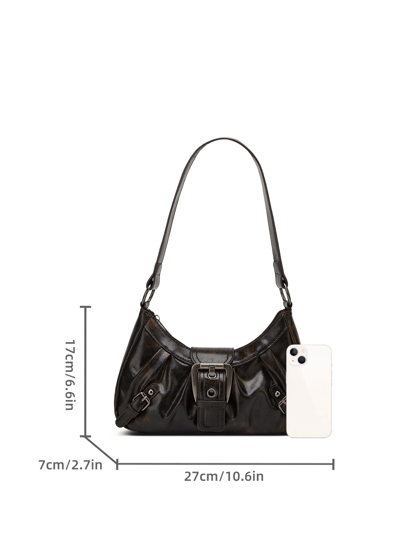 Bolsa de ombro estilo retrô Y2K, bolsa de axila com rebite plissado Maillard, bolsa de ombro de couro legal para mulheres da moda