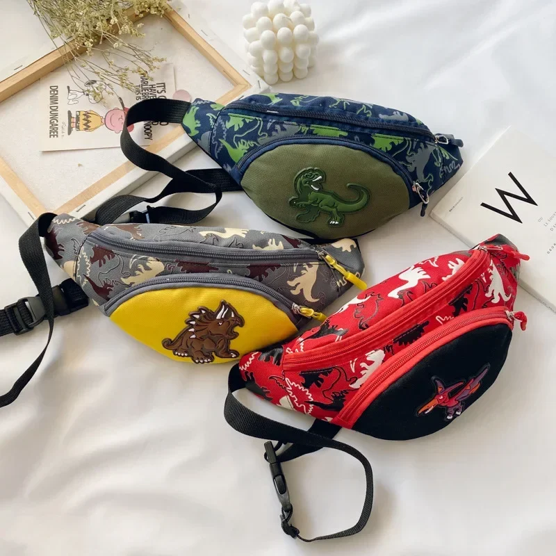 Saco de cintura com desenho animado dinossauro para crianças, saco de peito, bolsa de dinheiro, bolsa com zíper, bolsa para crianças, menina e menino, bebê, fofo