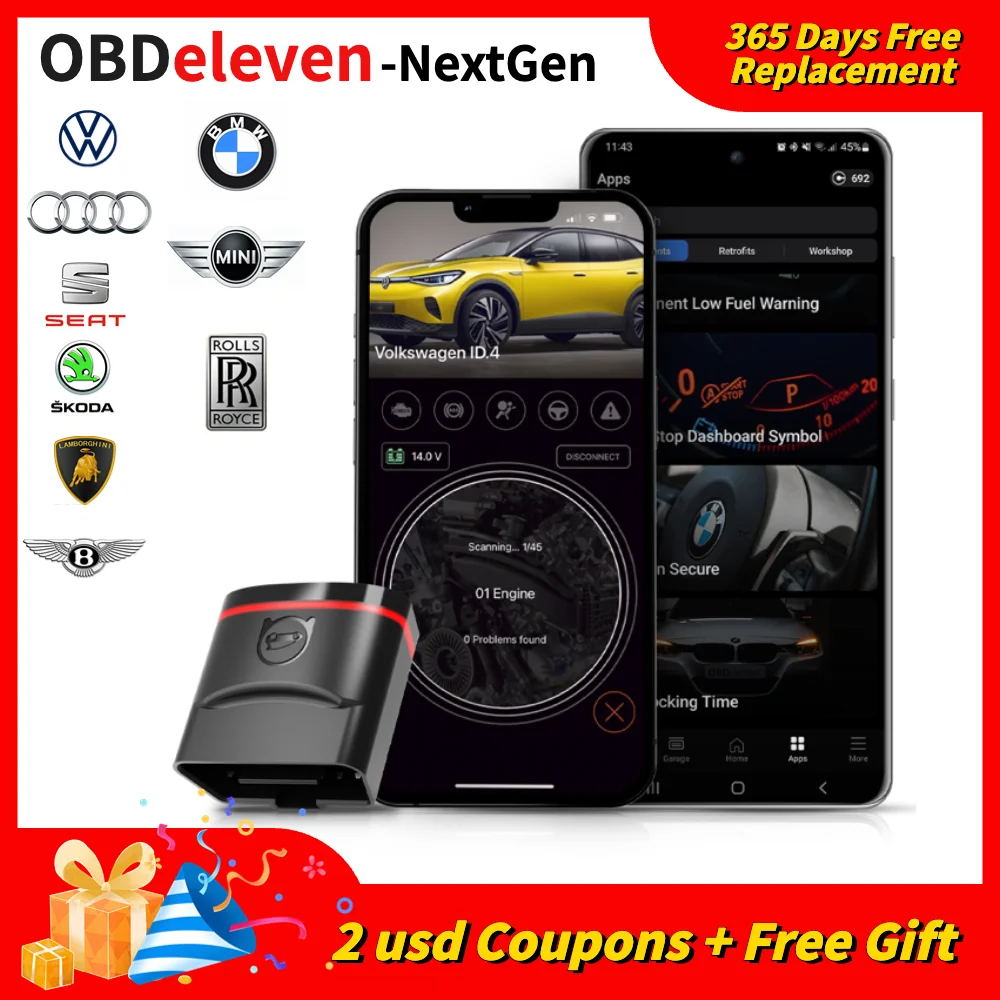 Obdeleven obd11 dispositivo próximo obd 11 para bmw para volkswagen vw/audi/skoda para obd11 ios + android obd2 scanner ferramenta de diagnóstico