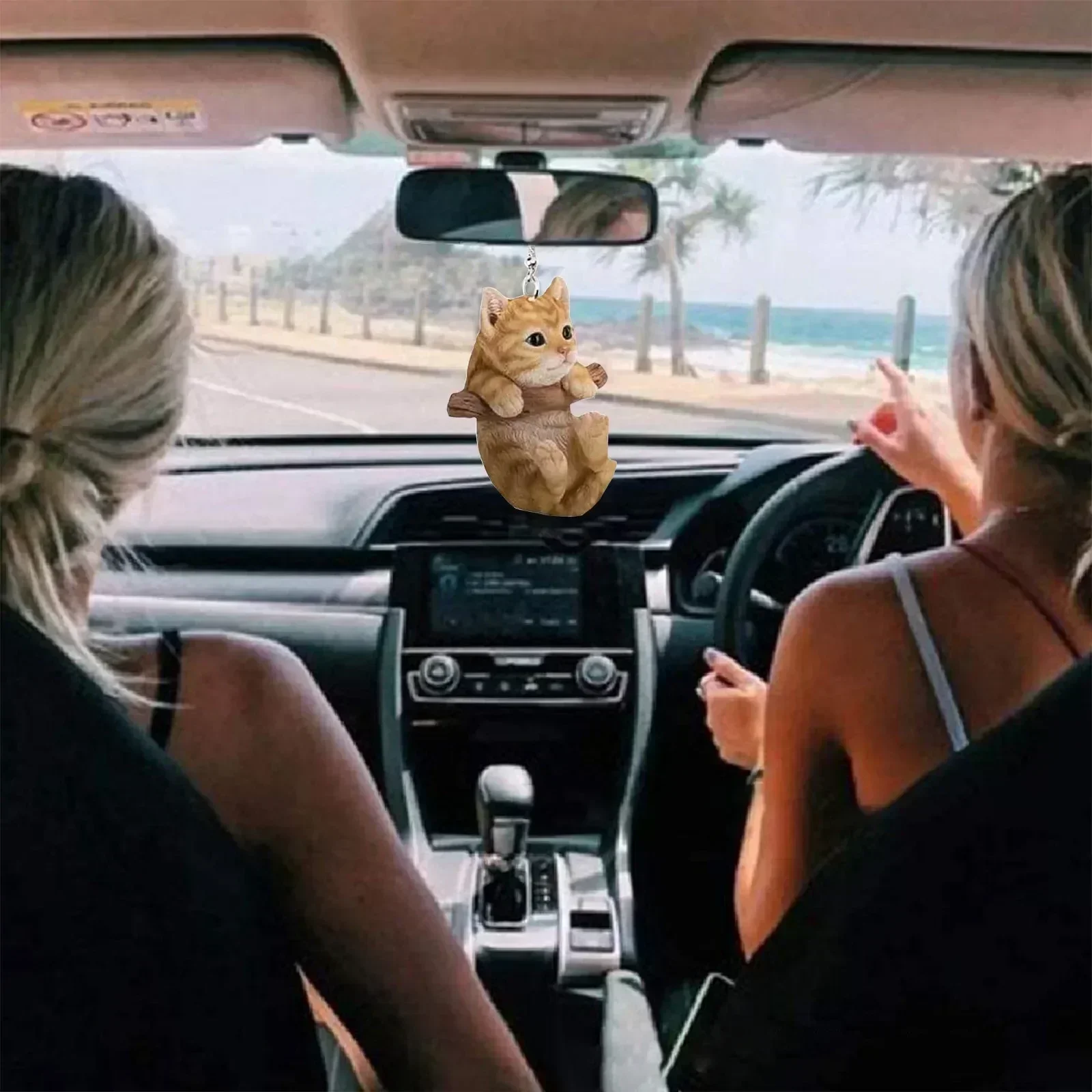 Espejo retrovisor de coche, colgante plano de gato, adorno en forma de Animal, accesorios para mochila, adornos creativos, decoración decorativa para coche