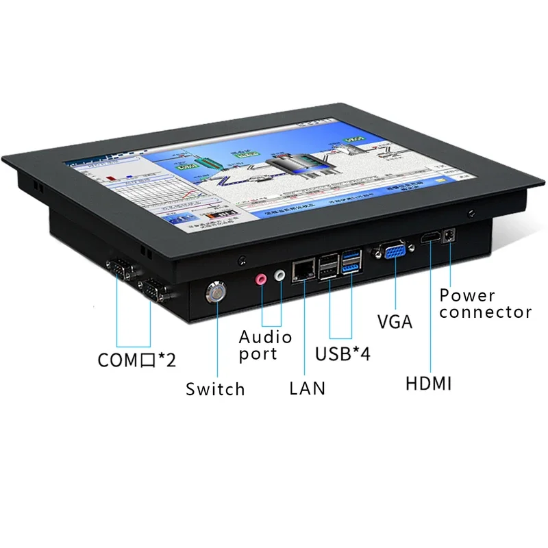 12.1 Inch Industrial Computer All-in-one PC Panel with Resistive Touch Screen Celeron J1900 Tablet PC Built in WiFi Win10 Pro