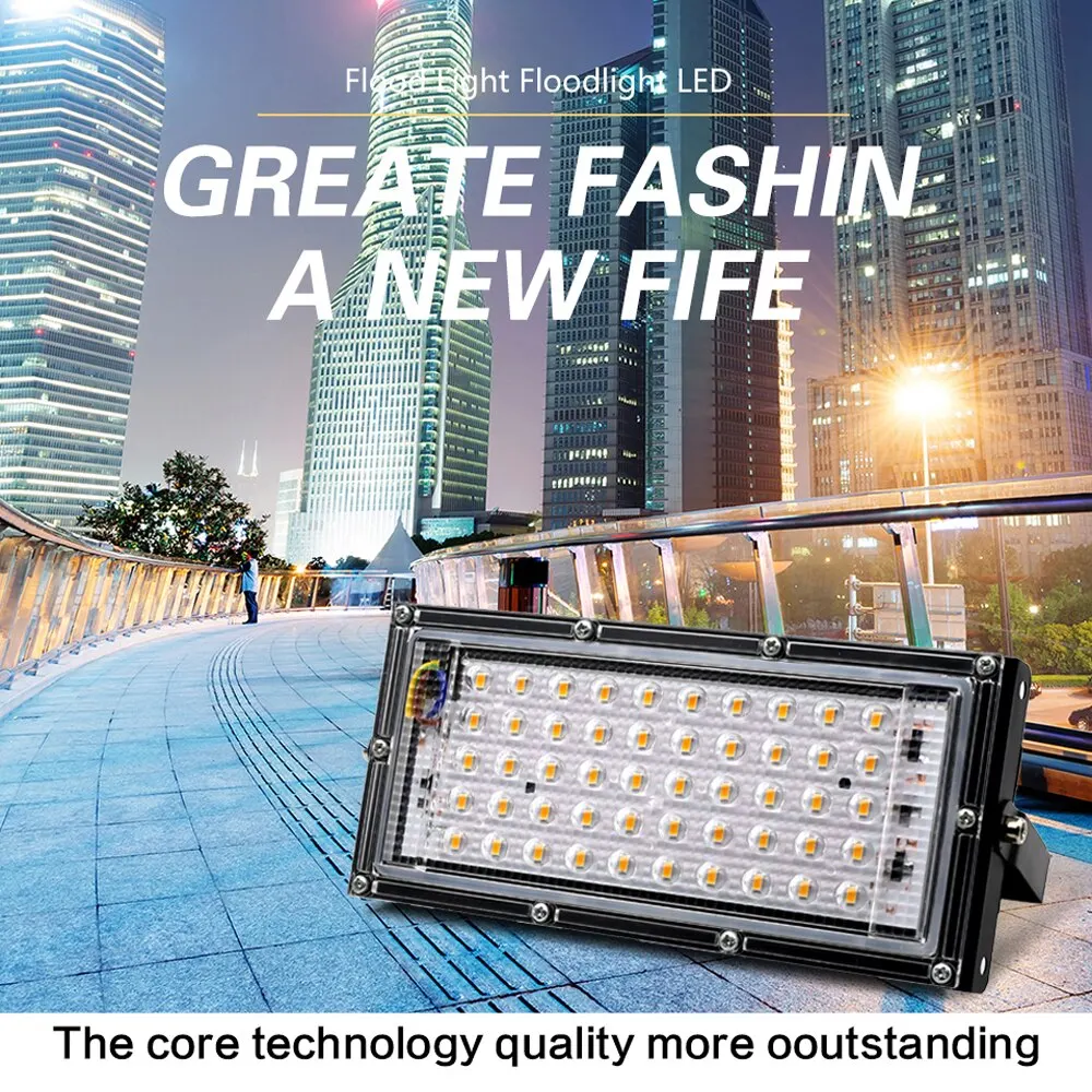 Luz de inundação impermeável ao ar livre, projetor refletor, foco spotlight, ip65, 50w, 220v, 240v