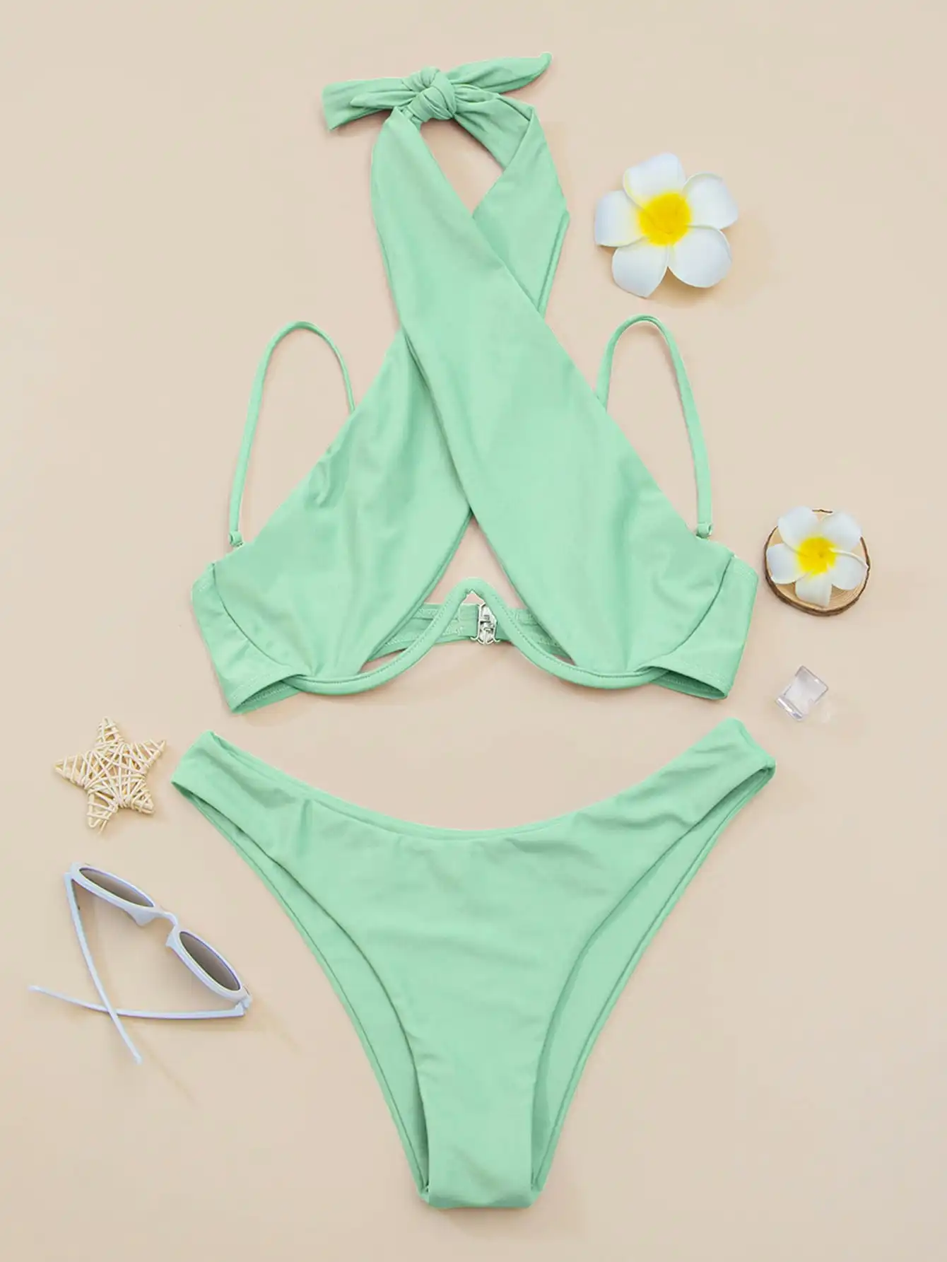 Croix licou à armatures Bikini 2025 femmes maillot de bain solide Push Up maillots de bain femmes baigneurs maillot de bain été maillots de bain