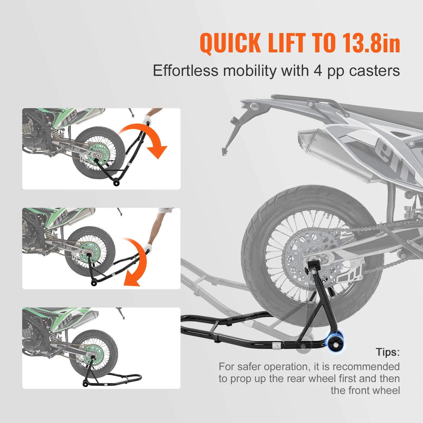VEVOR Motorcycle Stand Lift, 850lbs Front Rear Combo Stand Lift Stand, Front and Rear Wheel Fork Stand, U+L Fork Swingarm Spool