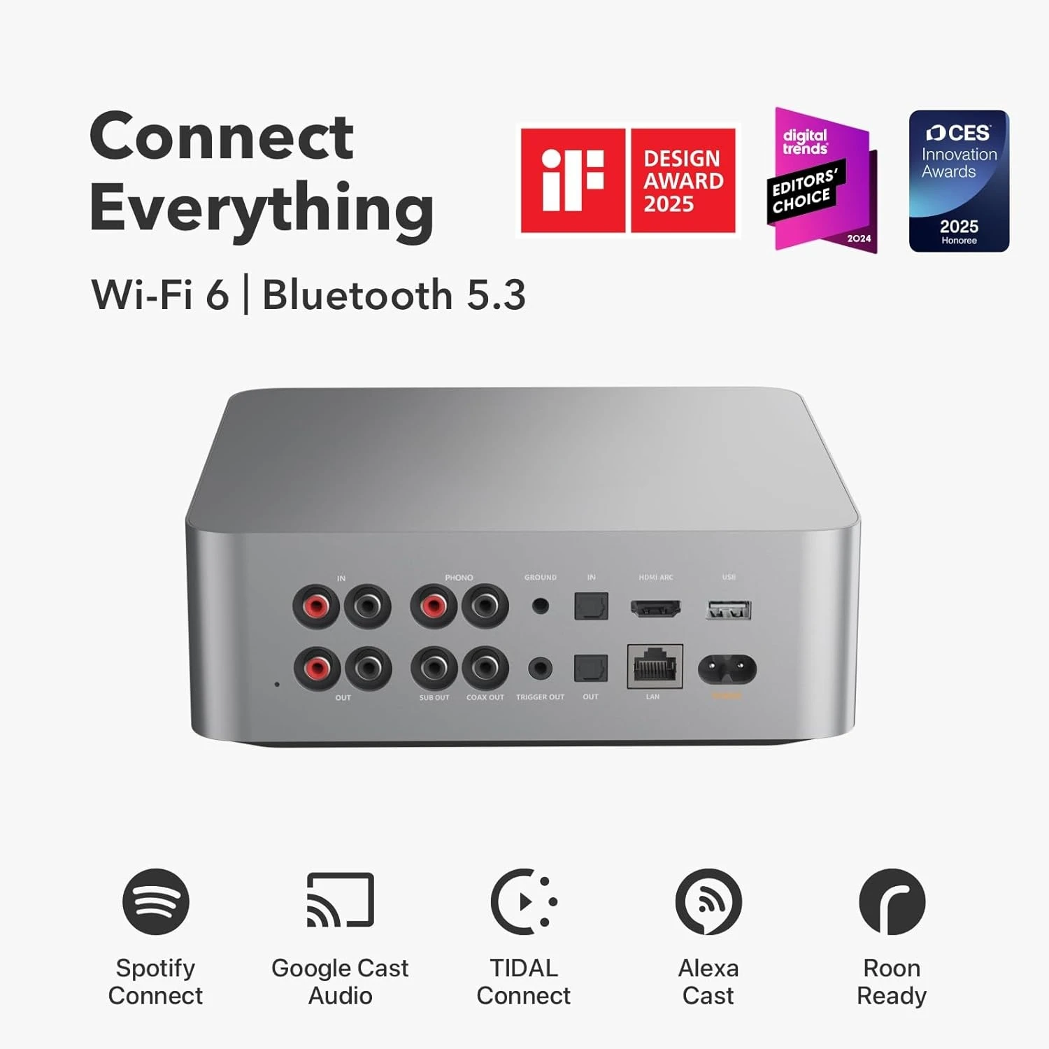 Music Streamer & Digital Preamp | 3.5" Touchscreen, Compatible with Google Cast & Alexa, Stream Spotify, Amazon Music