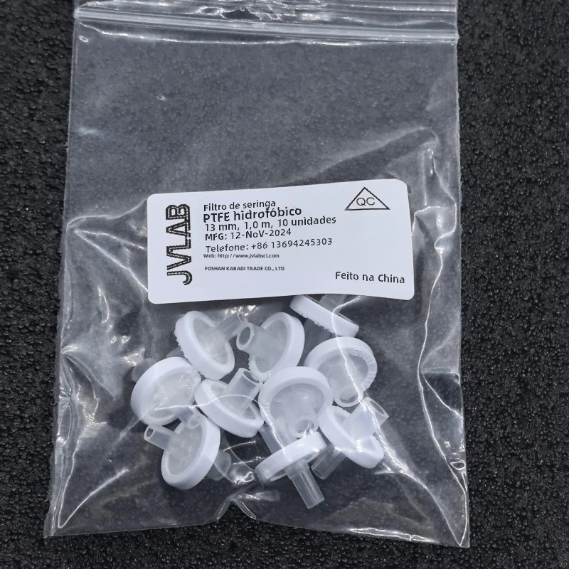 Filtro de seringa hidrofóbico PTFE Ruhr Diâmetro de bloqueio 13mm 0,22 0,45 0,8 1 1,2 3 5 10 mícrons Filtro de agulha de filtragem 10/PK
