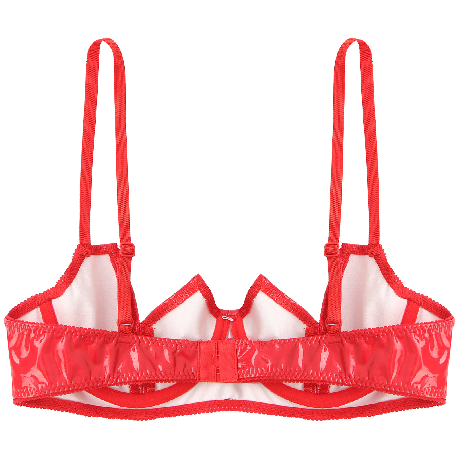 Sujetador de pecho abierto con aros y muesca en V para mujer, Tops, lencería, ropa interior, ropa para discoteca, aspecto húmedo, charol, pecho descubierto