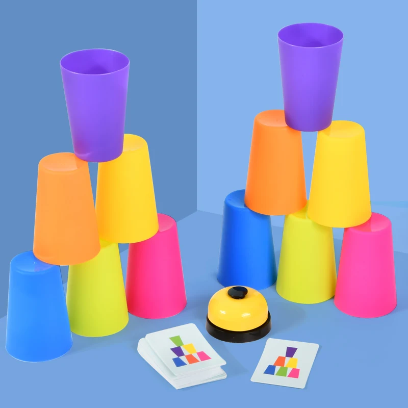 Zabawki Montessori Stack Cup gra z kartą Kid edukacyjne oświecenie intelektualne kolor poznanie logika szkolenie dzieci