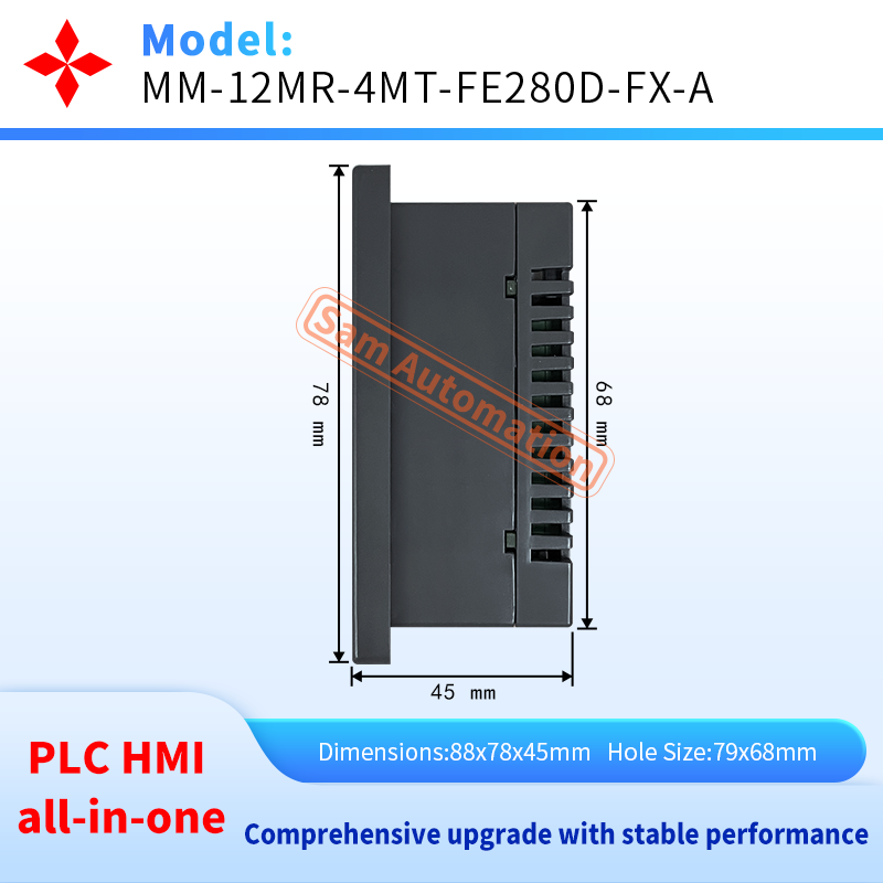 PLC HMI Integrated Programmable Logic Controller, 2.8'' Touch Screen Built-In Analog Signal Input and Output Wtih 2 Pulse 100K