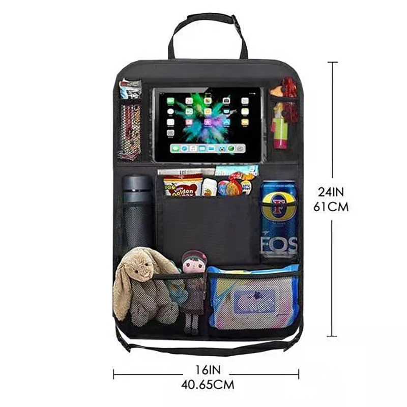 Organizador de asiento trasero de coche con soporte de tableta con pantalla táctil, cubierta de almacenamiento de asiento trasero automático, Protector para viajes, viajes por carretera, niños pequeños