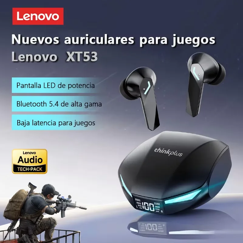 Новые беспроводные Bluetooth 5,4 наушники Lenovo XT53, светодиодный цифровой дисплей, водонепроницаемые наушники с шумоподавлением, игровая гарнитура