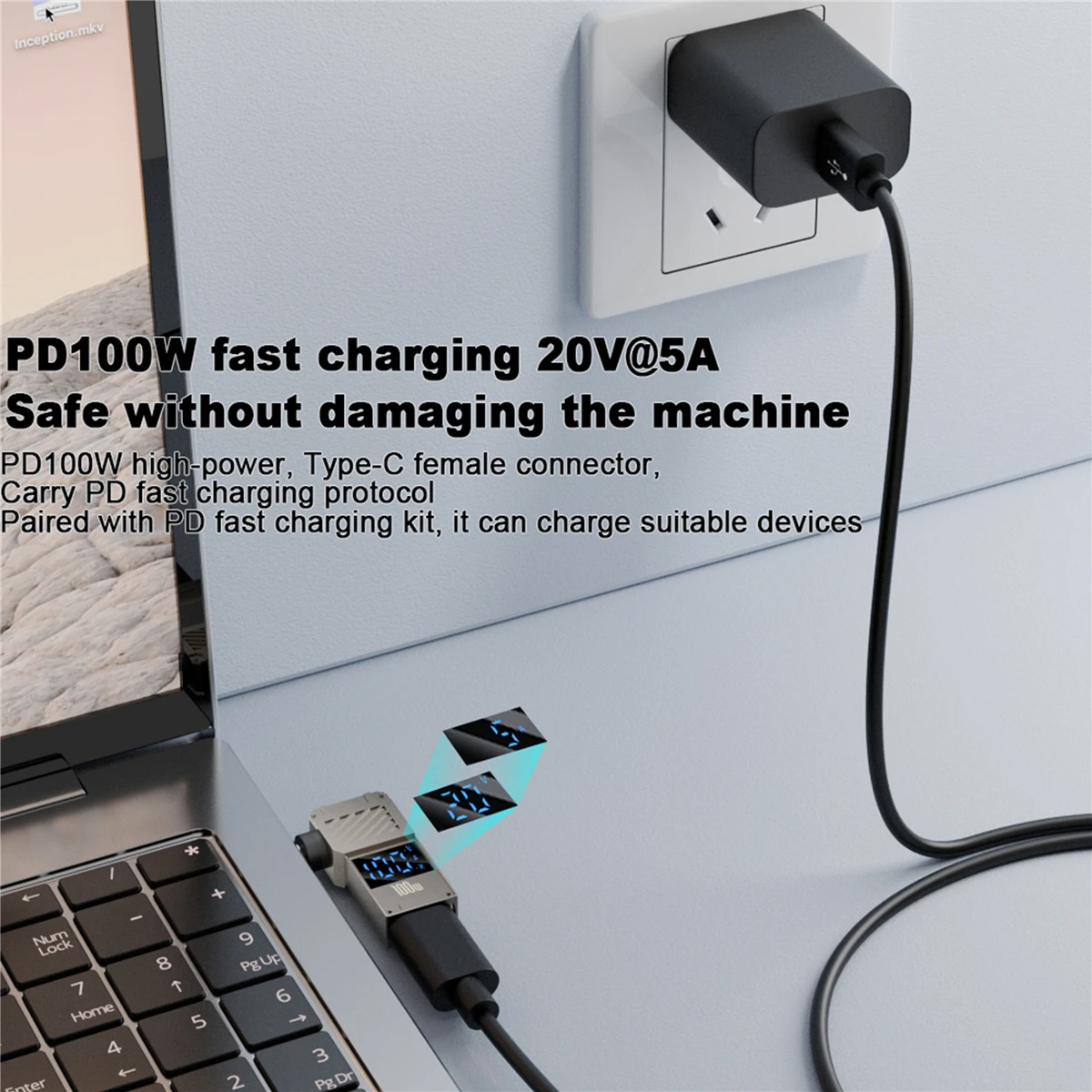 100W LED Display USB Type C Fast Charging Adapter Plug  Universal C Laptop Charger Converter for Dell Asus Hp Acer Lenovo