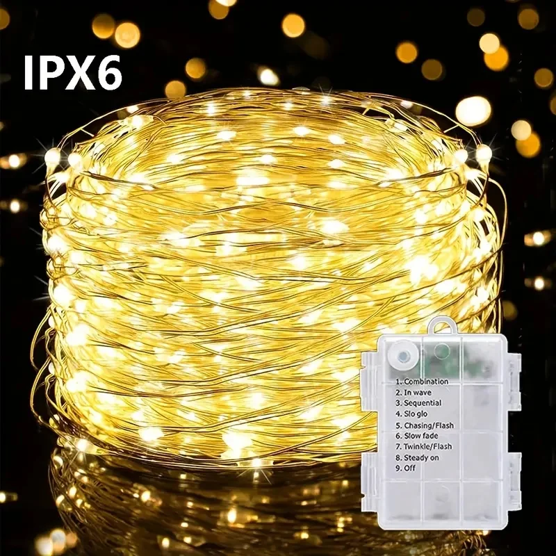 Lampki LED na baterie, migoczące lampki sznurkowe, miedziany drut, ściemnialne lampki świetliki z pilotem, timer, 8 trybów