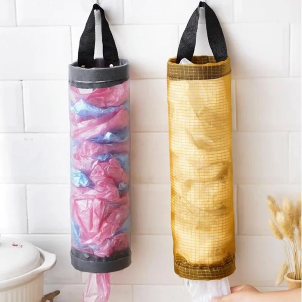 1pc gris articles divers sac de rangement mural maille sacs en plastique distributeur suspendu réutilisé pochette de rangement sacs poubelles cuisine poubelle Org
