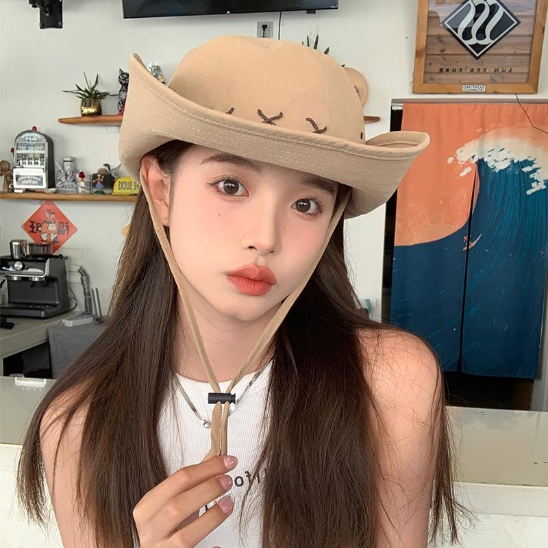 女性のウエスタンカウボーイハット日焼け防止帽子屋外登山キャップ漁師の帽子 UV 保護サンシェード帽子春の新