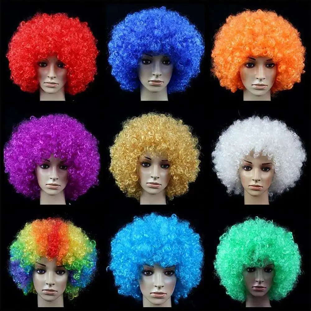 Unissex adulto várias cores arco-íris circo encaracolado preto afro encaracolado peruca adulto fantasia vestido discoteca