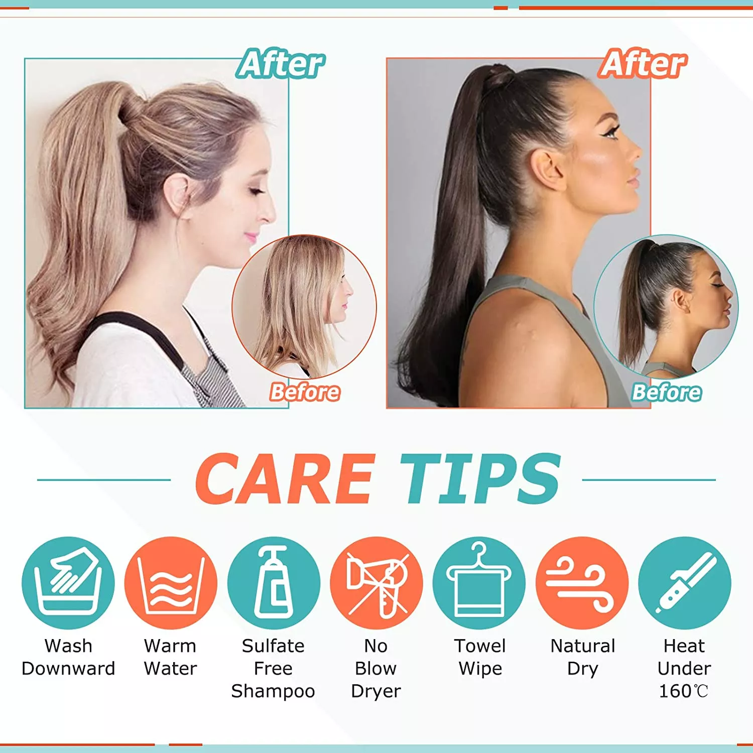 VeSunny queue de cheval cheveux humains droite 80g pince dans les Extensions de cheveux humains 14-22 "cheveux naturels queues de cheval sans pince à griffes