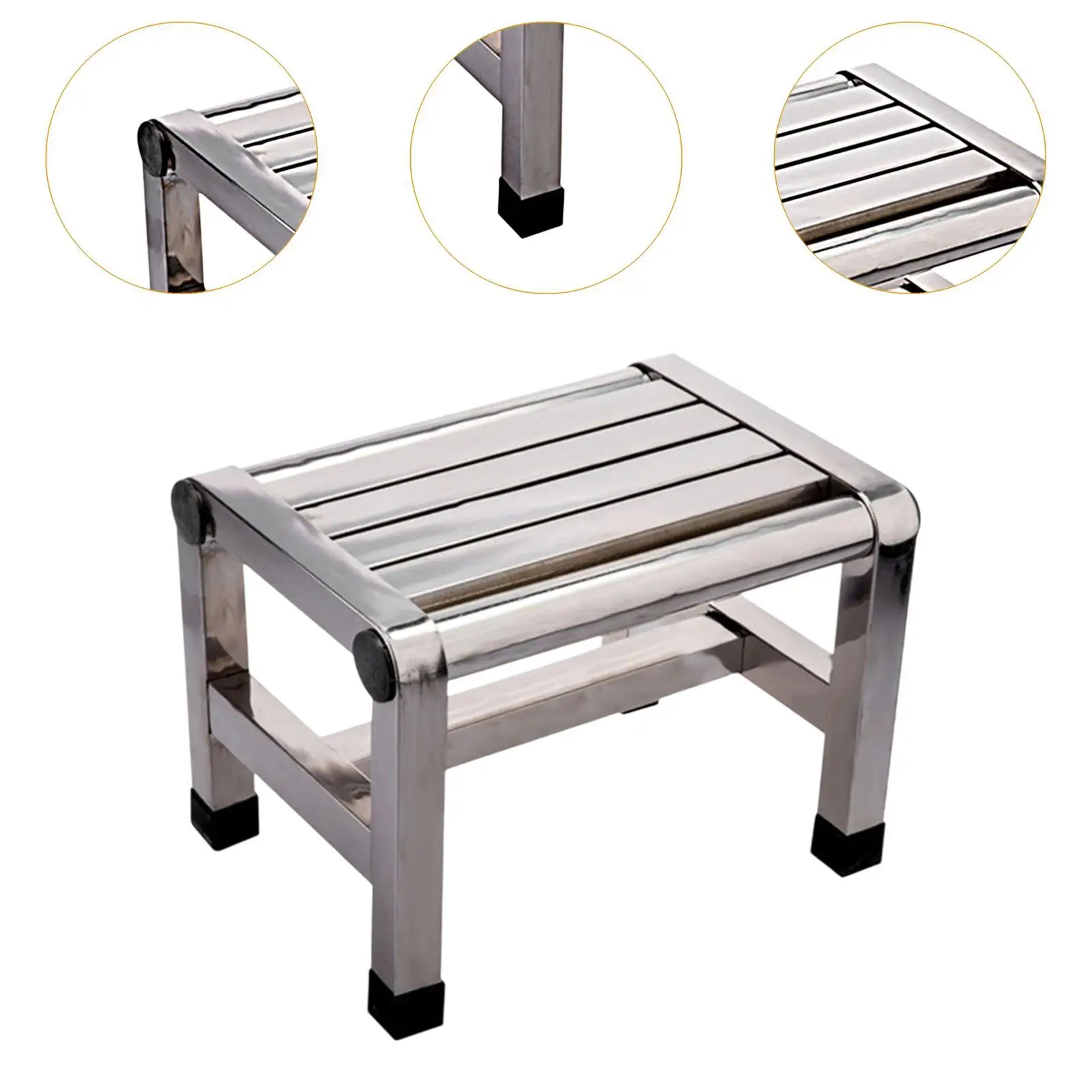 Sgabello in acciaio inossidabile Stabile antiscivolo Panca da doccia in acciaio inossidabile Sgabello con gradino in metallo per bagno Comodino Camera da letto Cucina Adulti
