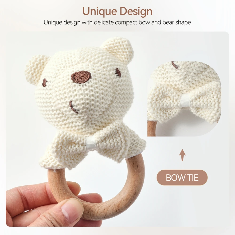 1PC ベビーガラガラおもちゃかぎ針編み動物かわいいクマのおもちゃかわいい木製おしゃぶり赤ちゃん漫画携帯ベビーベッド木製新生児ガラガラおもちゃ