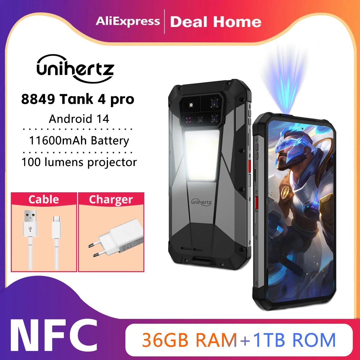 【Estreia mundial】Unihertz por 8849 Tank 4 pro Smartphone 5G com Projetor 720P Dimensidade 8300 36GB + 1TB Celular 3k AMOLED
