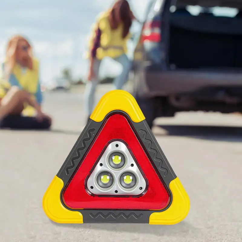 LED Triangle Lights Solar-Powered 2-in-1 Solar Road Triangles Portable Safety Triangle LED Work Light 4 Modes Warning Light For