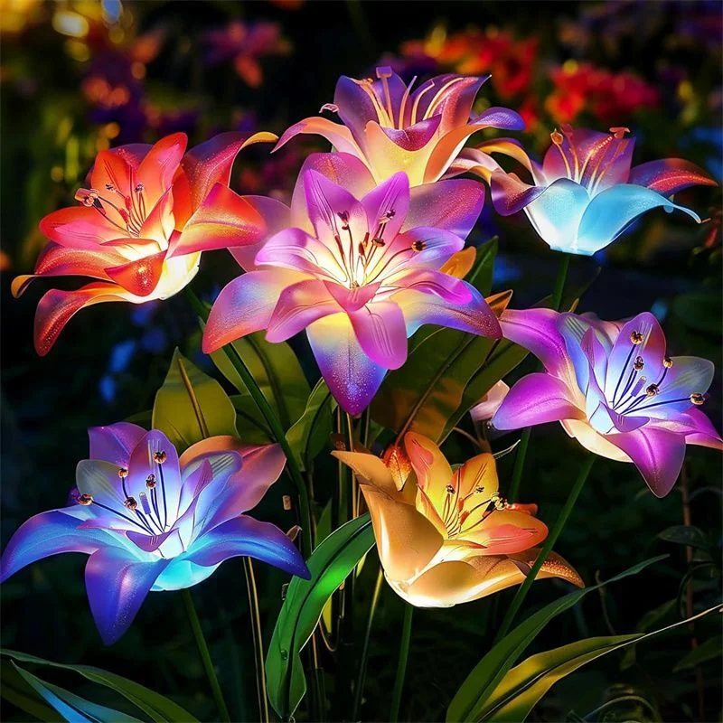 1 luces artificiales de flores para césped, luces solares de orquídeas de 7 cabezales para Patio, jardín, decoración navideña, luces LED solares para el suelo