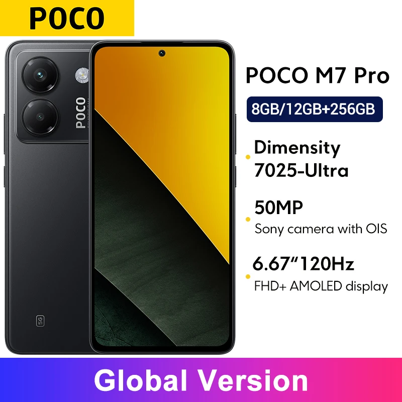 POCO M7 Pro 5G グローバルバージョン 8/12GB 256GB 寸法 7025-Ultra 120Hz FHD+ アイケア AMOLED ディスプレイ 50MP カメラ