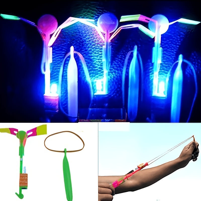 จรวดไฟ LED 10 ชิ้น - ของเล่นบินสดใสพร้อมตัวปล่อยหนังสติ๊ก, ของชําร่วยงานปาร์ตี้สําหรับวันเกิด, ฮาโลวีน, คริสต์มาส