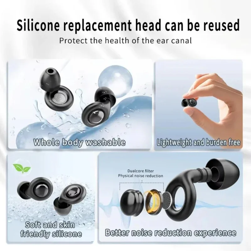 Tapones para los oídos de silicona con cancelación de ruido para dormir, protección auditiva reutilizable, tapones para los oídos antiruido para conciertos, viajes, tapones para los oídos para dormir