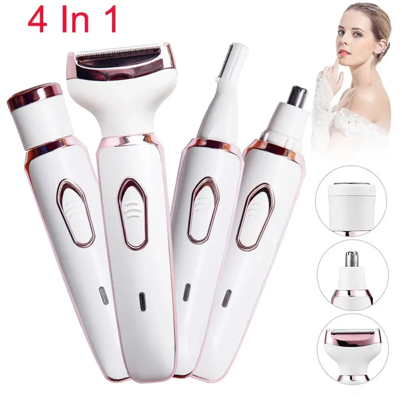 เครื่องโกนหนวดไฟฟ้า4ใน1สำหรับผู้หญิงเครื่องเล็มขนทั้งร่างกายเครื่องกำจัดขนที่แขนรักแร้ส่วนตัวเครื่องกำจัดขนแบบแห้งและเปียกไม่เจ็บ