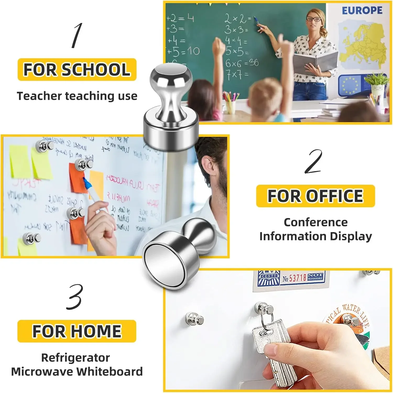 Multifunctional Metal Strong Magnetic Pushpins Magnets Whiteboard Fridge Thumbtack Magnet Push Pins for Office School Home