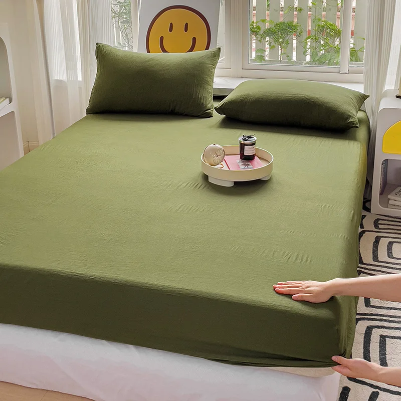 Sábana bajera de algodón lavada con bandas elásticas, funda de colchón ajustable antideslizante para cama doble King Queen 90x200 150x200 180