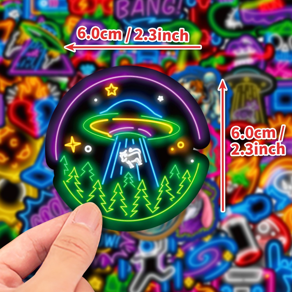 50 pezzi Cartoon Rocket Neon Cool adesivi carini estetica per laptop telefono chitarra skateboard adesivo per auto giocattolo classico regalo