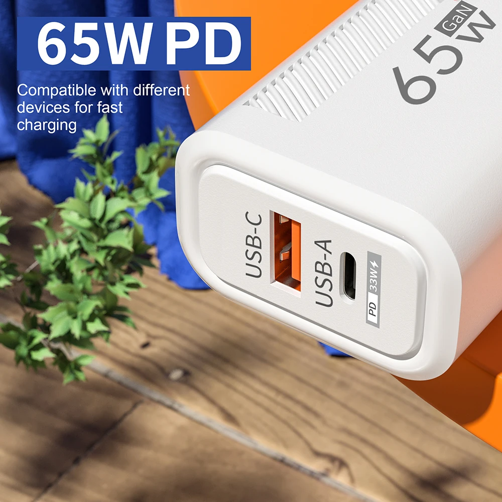 GaN USB C Charger Fast Charging 65W Phone Charger EU/US Plug Adapter For iPhone Samsung Xiaomi Quick Charge Type C Wall Charger