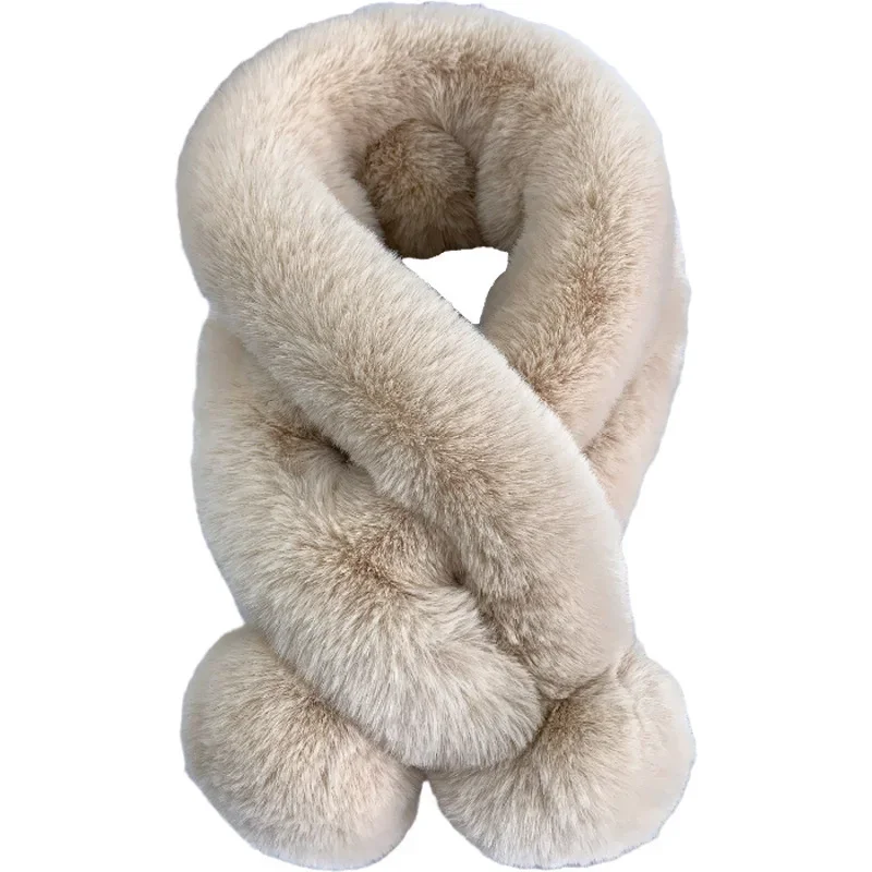 Bufanda gruesa y cálida de felpa de conejo de piel para otoño e invierno, nueva moda, Color sólido, bola de piel cruzada, accesorios de ropa para estudiantes y niños