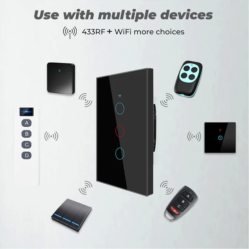 Tuya app eua wifi interruptor de parede inteligente 1/2/3 gang sem fio neutro sensor toque led interruptores luz casa inteligente alexa google casa