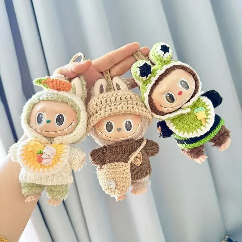 Mini ropa de muñeca de peluche de 17cm, accesorios de atuendo para Corea Kpop Exo Labubu Idol V1 V2, conjunto de diadema y suéter, regalo de ropa