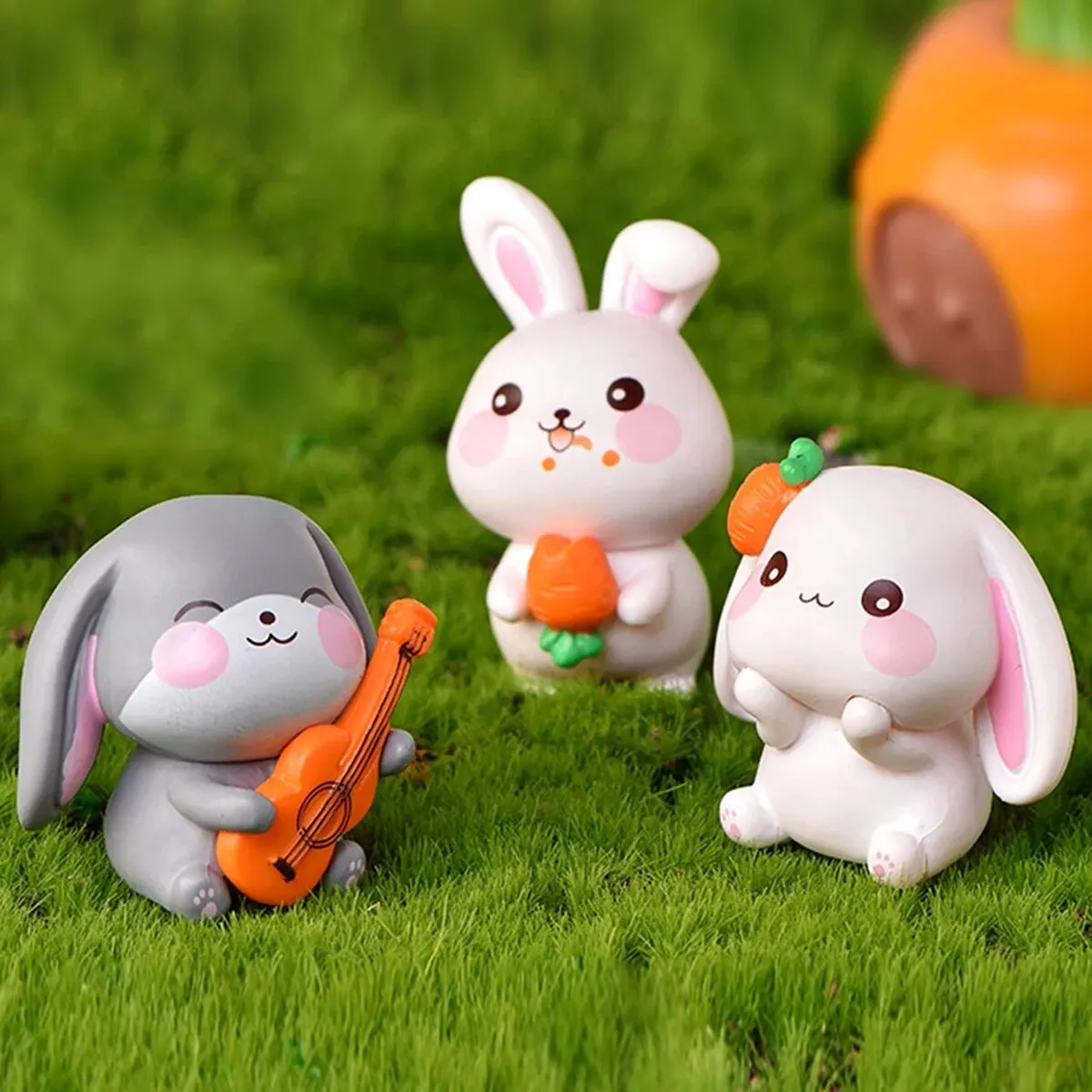 4 個セットの樹脂かわいいウサギの装飾品 DIY キーホルダーミニチュア風景アクセサリーホームデスクトップ車のインテリア装飾