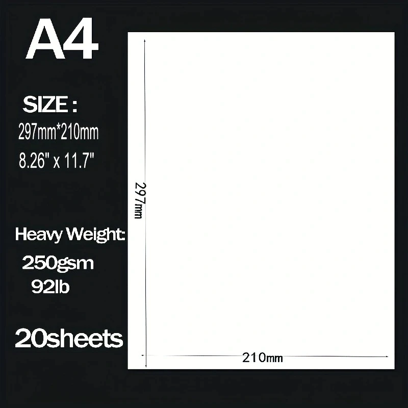 20 枚 A4 ブラウンクラフト/ブラック/ホワイトカードストック 8.26 x 11.7 インチ、250gsm ホワイトカードストック紙 DIY 工芸品招待状カード作成