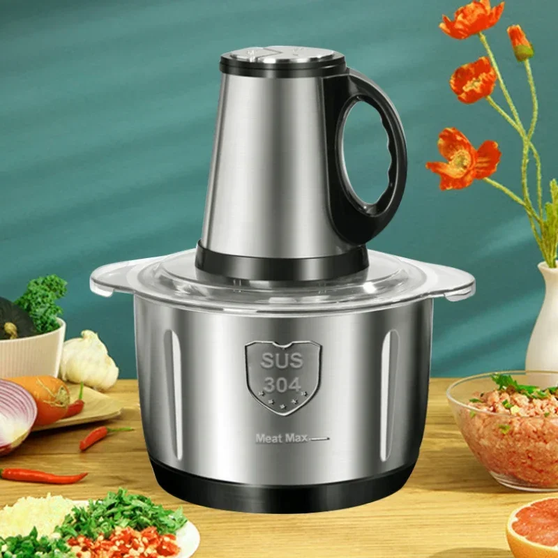Moedor de carne elétrico 5l de aço inoxidável, picador de alimentos resistente para carne de porco, liquidificador de aparelho de cozinha de grande capacidade