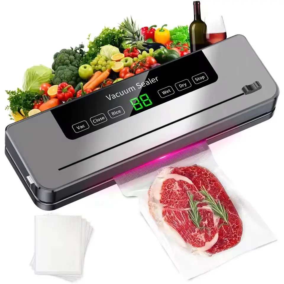 Máquina selladora al vacío de alimentos, máquina envasadora al vacío de alimentos secos y húmedos con UV, máquina selladora de almacenamiento de alimentos para cocina, cortador incorporado
