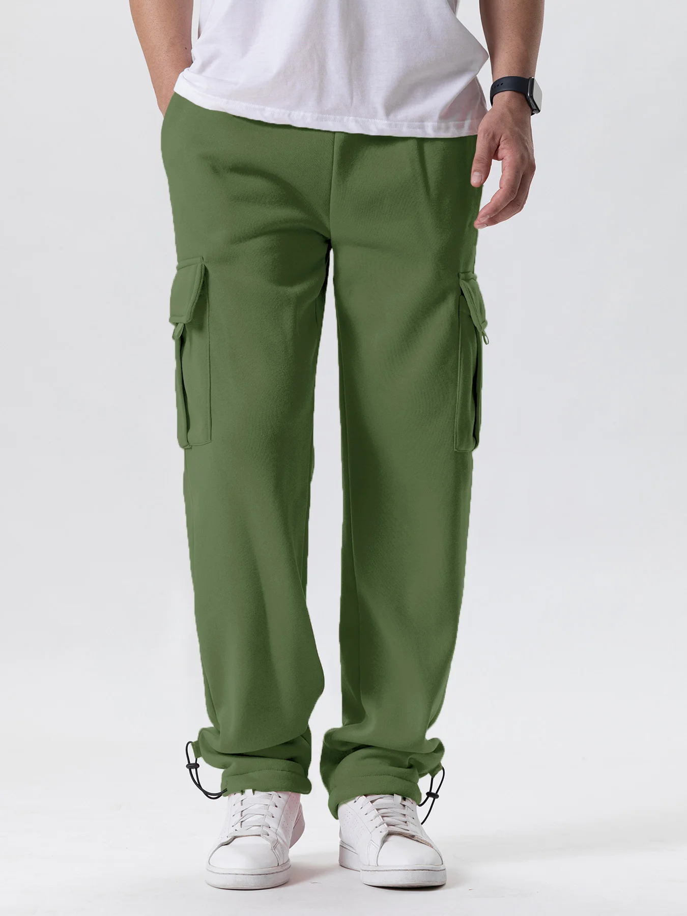 Calça de moletom masculina com vários bolsos, outono inverno, cordão, ajuste reto, corrida, jogger, esportes, academia, calças soltas