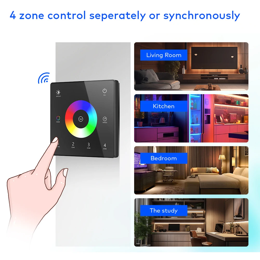 TUYA WiFi 5 In 1 LED Controller KIT RF 2.4G Glass Wall Mounted Touch Panel RGBCCT LED Smart Dimming Control DC 12V 24V Dimmer