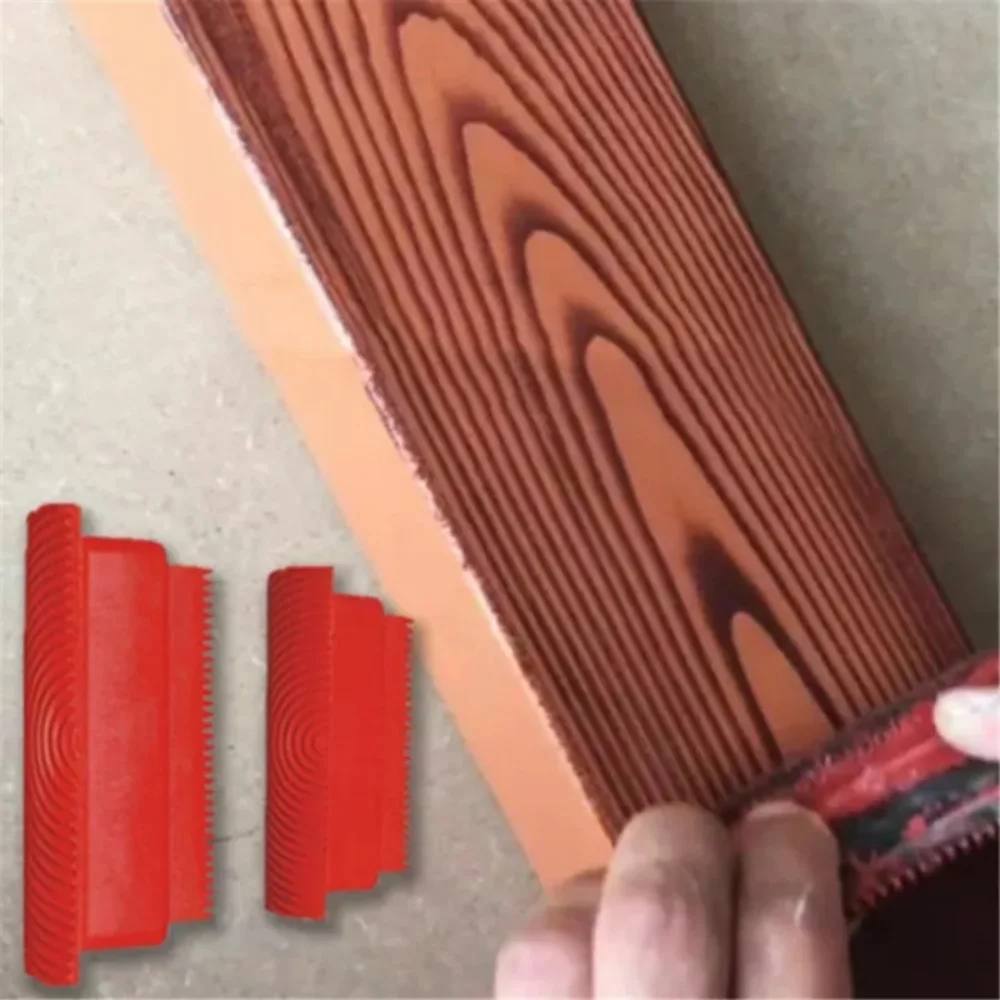 ไม้ยางพารา Grain Roller เลียนแบบไม้ Grain รูปแบบแปรงการตกแต่งบ้าน Art Embossing DIY ภาพวาดเครื่องมือ